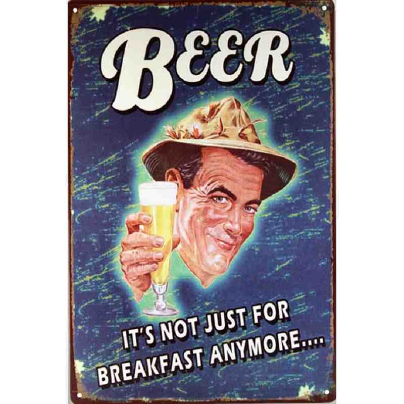 Beer it's not just for breakfast - Plaque Métal Publicitaire US Vintage