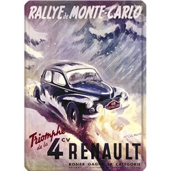 Plaque métal Renault 4CV Rallye de Monte Carlo - 30 x 40 cm.